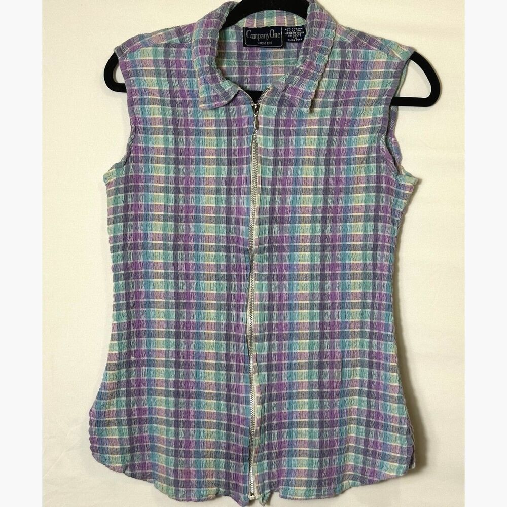 Company One Women's Vintage Sleeveless Full-Zip Sleeveless Shirt Plus Size 1X